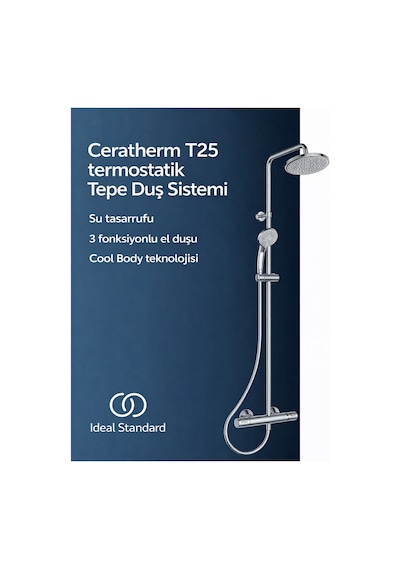 Ideal Standard Ceratherm T25 Termostatik Duş Sistemi A7208aa,krom Krom