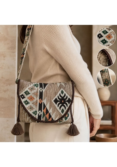 Bk Gift El Yapımı Otantik Türk Kilim Omuz Çantası -8, Günlük, Kitap, Tablet, Plaj Ve Seyahat Çantası Çok Renkli