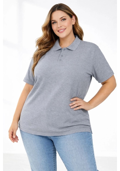 Novalisse Kadın Battal Beden Tişört Polo Yaka Pike Kumaş Kısa Kol T-shirt - Gri Çoklu Renk