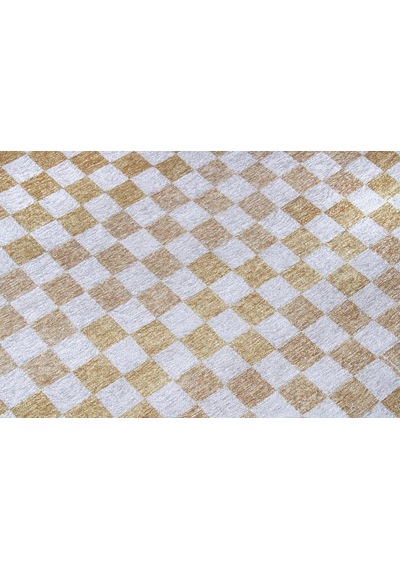 Altın Sarı Modern Geometrik Dama Desenli Yıkanabilir Halı - Yo30035xg Altın Sarısı
