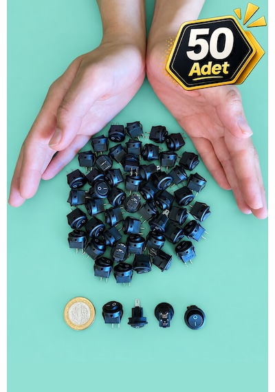 Yuvarlak Mini Anahtar 50 Adet 2 Pin 15 Mm Aç Kapa On-off Işıksız Switch Mini Buton Kcd11 Siyah 3a/250v/ac