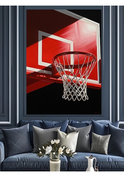 Basketbol Potası Ve Topu Dekoratif Kanvas - Mdf Ahşap Tablo