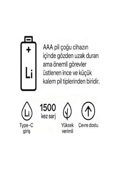Tedar Type-c Şarjlı 800mwh 1.5v Şarj Edilebilir 2 Li Aaa İnce Pil - Lityum Iyon Batarya Najmaddin