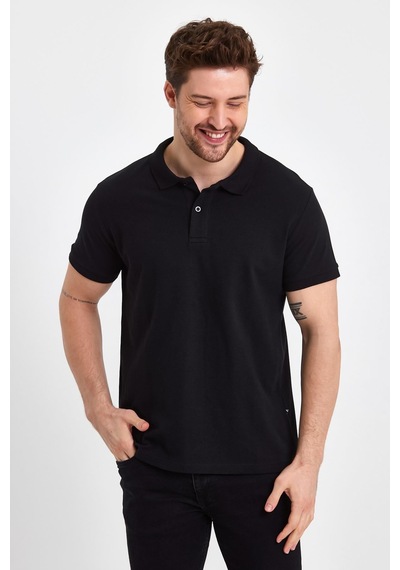 Nemonti Premium Penye Polo Yaka T-shırt Siyah