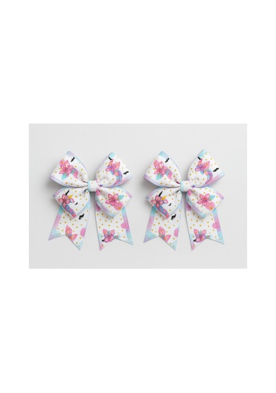 Esila Kids Kız Çocuk Toka Unicorn Desenli Fiyonk 2 Li Set, Renkli Saç Aksesuarı Çok Renkli