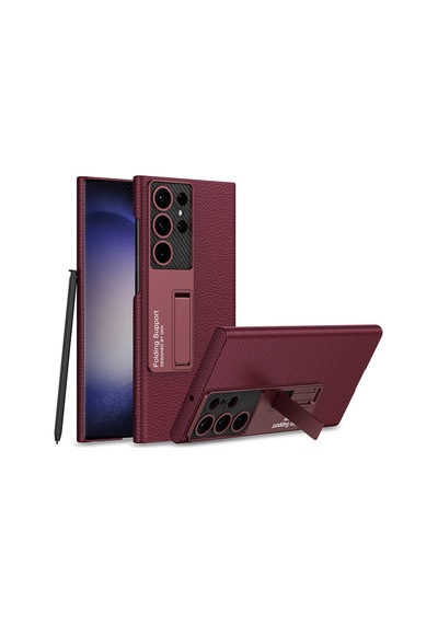 Galaxy Uyumlu S24 Ultra Kılıf Pazarplus Kıpta Standlı Kılıf Mürdüm