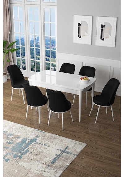 Canisa Zen Serisi 80x132 Mdf Açılabilir Beyaz Masa Takımı Ve 6 Siyah Sandalye Masa Beyaz Sandalyeler Siyah Canisa Zen Serisi 80x132 Mdf Açılabilir Beyaz Masa Takımı Ve 6 Siyah Sandalye Masa Beyaz Sandalyeler Siyah