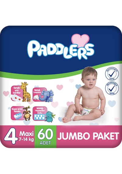 Bebek Bezi 4 Numara Maxi (7-14 Kg) 60 Adet – Jumbo Paket, 12 Saat Kuruluk