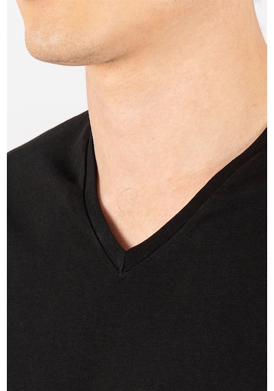 Tudors Slim Fit Dar Kesim V Yaka Düz Basıc Kısa Kol T-Shirt-16654 Siyah