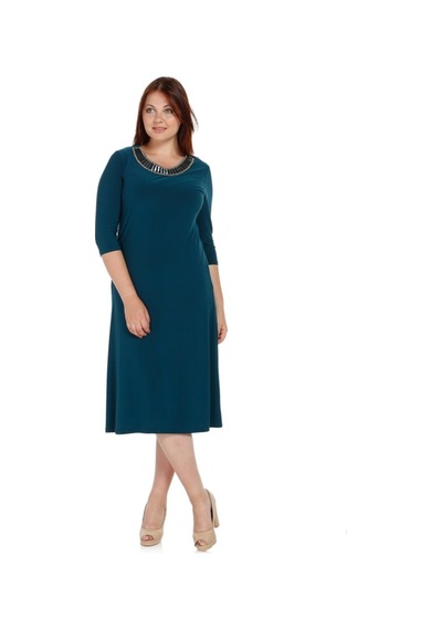Nidya Moda Büyük Beden Hazır Yakalı Elbise-4079P Petrol