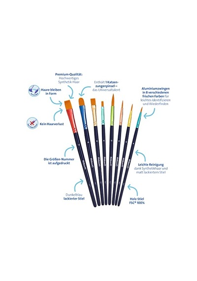 De 8 Pinceaux Synthétiques De Qualité Supérieure
