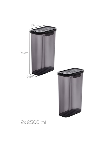 Porsima L-00895 2'li Erzak Saklama Kabı Seti Hava Geçirmez Kapaklı,düzenleyici Mutfak Saklama Kabı,tablet Toz Deterjan Saklama Kabı 2,5 Litre Füme