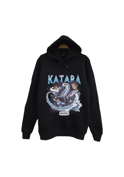 Avatar The Last Airbender Katapa Baskılı %100 Pamuk Unisex Siyah Kapüşonlu Sweatshirt Siyah