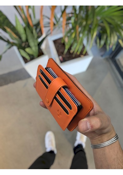 Visso 8600 Hakiki Deri Unisex Kişiye Özel Cüzdan Çanta Turuncu
