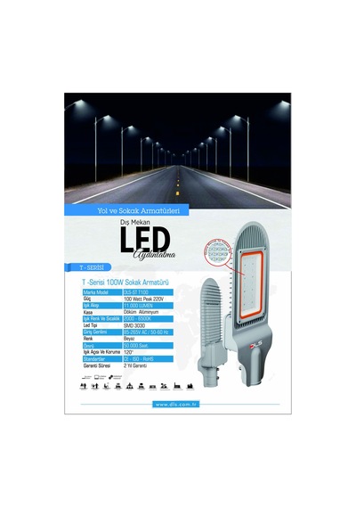 100w Led Yol Sokak Armatür Dls Park Bahçe Çevre Site Bina Dış Mek N11.100