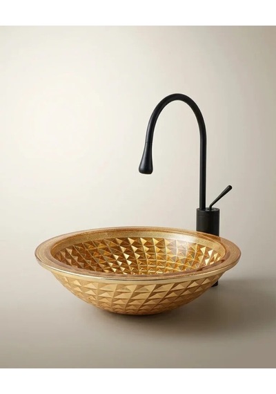 Alder Dekoratif Altın Cam Lavabo Renkli