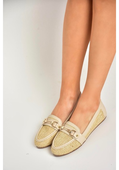 Fox Shoes U250029017 Bej Hasır Kadın Babet Bej-hasir Bej