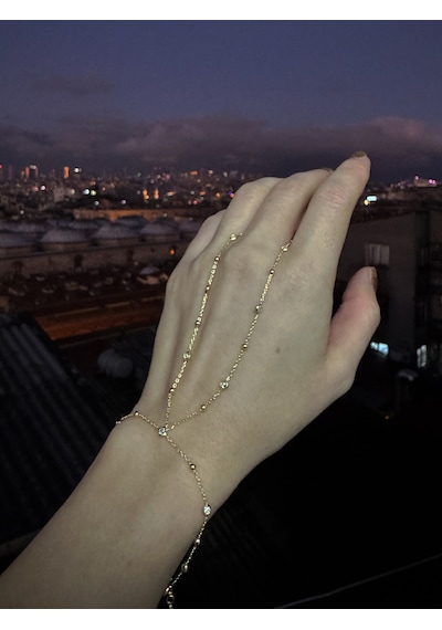 Top Zincir Ve Taşlı Gümüş Şahmeran Bileklik Trend Gümüş Aksesuar - Gold Renk Altın