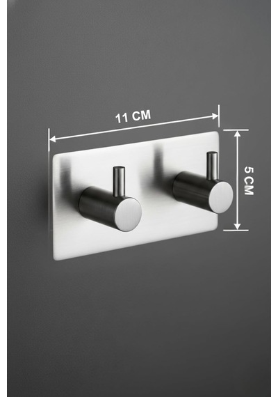 Paslanmaz Çelik Banyo Askısı, 2 Kancalı Kendinden Yapışkanlı Vidasız Duvar Askılığı, Havlu Bornoz Mutfak Askısı, 11 X 5 Cm, Gümüş Diğer
