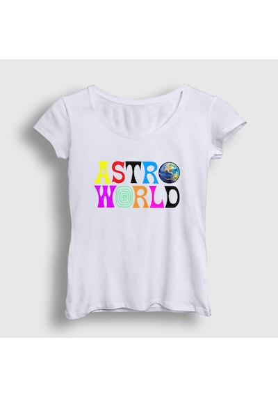 Presmono Kadın Astroworld V2 Travis Scott T-shirt Beyaz