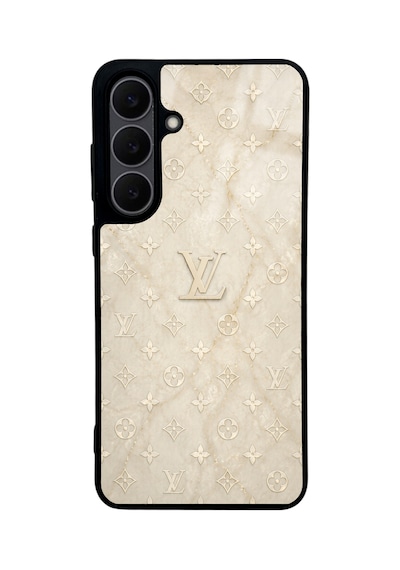 Samsung Uyumlu  S25 Fe Krem Gold Lv Tasarımlı Glossy Telefon Kılıfı