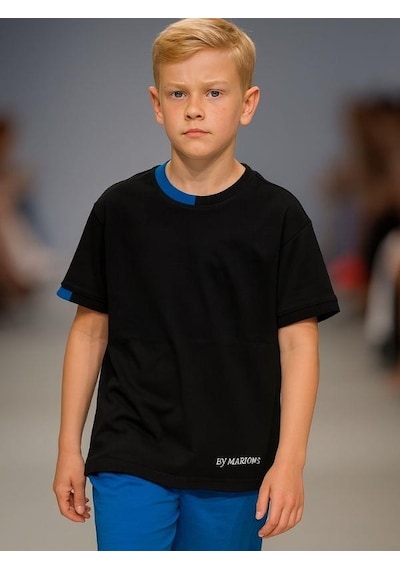 Marions Çocuk Basic Yaka Detaylı Oversize T-shirt-15955 SIYAH