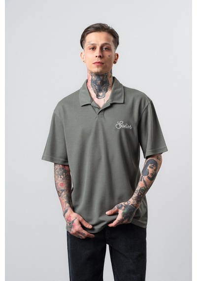 Respire Erkek Senor Yazılı Polo Yaka Regular Fit T-shirt Haki