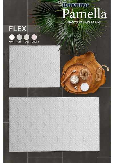 Merinos Pamella 2 Li Banyo Paspas Takımı Flex Krem Krem krem