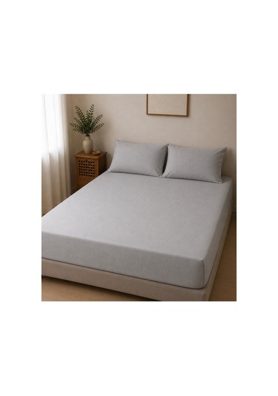 Çift Kişilik Lastikli Çarşaf Takımı 2 Adet Yastık Kılıflı 50x70 180x200+30 %100 Pamuk Gri