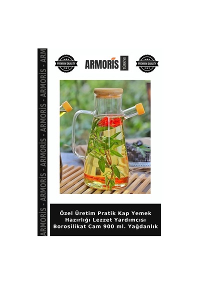 Özel Üretim Pratik Kap Yemek Hazırlığı Lezzet Yardımcısı Borosilikat Cam 900 Ml. Yağdanlık Çok Renkli