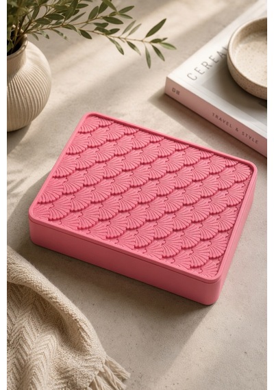 Desenli Kapaklı Dekoratif Kutu Masa Üstü Organizer Takı Aksesuar Saklama Kutusu Pla 20x12.5 Cm Pembe