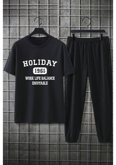 Uyguntarz Unisex Holiday 2'li Eşofman Takımı Siyah