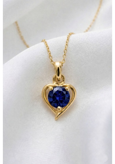 Çekirdekjewelry 925 Ayar Gümüş Altın Kaplama Kalp Modeli Kolye Sarı Lacivert