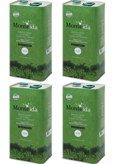 Monteida Erken Hasat Soğuk Sıkım Natürel Sızma Zeytinyağı Teneke 4 x 5 L