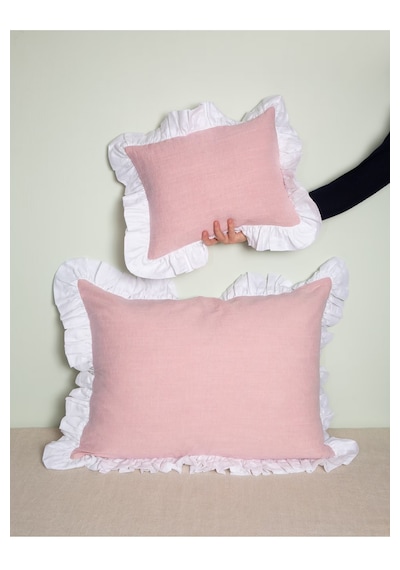 Pamuklu Açık Pembe Beyaz Fırfırlı İki Adet 50x70 Yastık Kılıfı Se