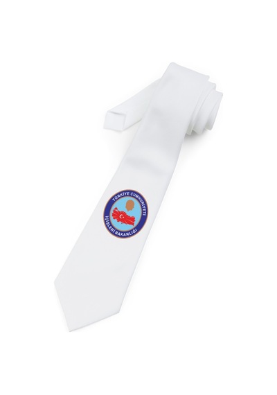 Baskıbazar Since Içişleri Bakanlığı Logo Baskılı Saten Lüks Kıravat Baskıbazar Beyaz