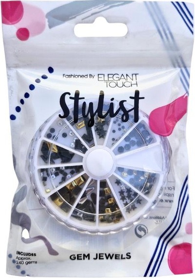 Elegant Touch Stylist Nail Art Taş Seti Siyah-sarı Farklı Desenlerde 240 Adet