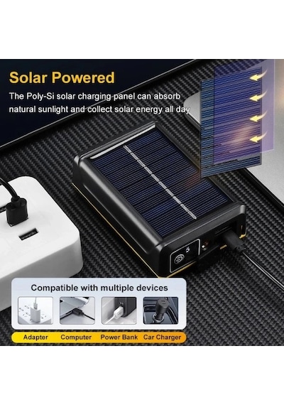 Pro F-3003 Alüminyum Pm10-tg Led Type-c Powerbank Ve Solar Şarjlı Kamp Kafa Feneri Çok Renkli