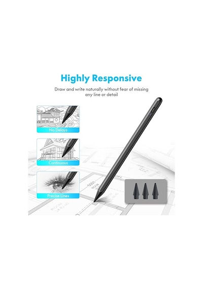 Apple Uyumlu iPad  2018-2025 Pro11m4 Air11m2-i P10/9/8/7/6 Air5/4/3 Mini6/5 Avuç Içi Reddi Aktif Stylus Kalem