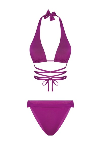 Bonesta Chandra Üçgen Bağlamalı Büzgü Detaylı Fuşya Bikini Takımı