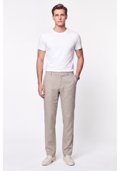 Comfort Fit Beli Lastikli %100 Keten Taş Pantolon P 1215