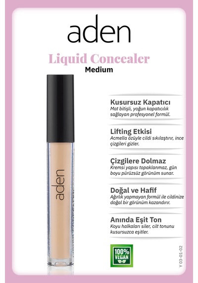 Aden Liquid Concealer - 02 Medium Orta 0