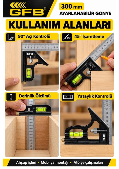 Gfb 300 Mm Ayarlanabilir Su Terazili Gönye