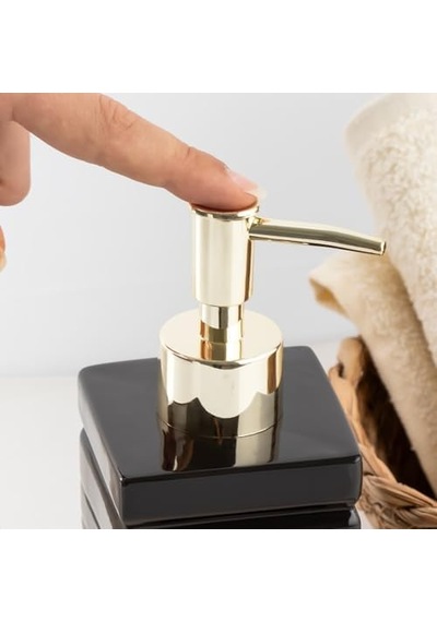 3206 Seramik Sıvı Sabunluk - Tezgah Üstü Banyo Mutfak Lavabo Sabunluğu - 275 Cc Siyah 000 Açık Krem
