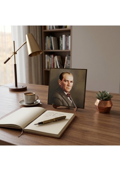 Atatürk Masaüstü Ahşap Tablo - Kabartmalı Baskı Şık Hediyelik 16x16 Cm No 2 3 Parça