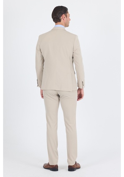İmza Bej Kırlangıç Yaka Kelebek Astar 6 Drop Slim Fit Beli Lastikli Takım Elbise 1001250176 Bej