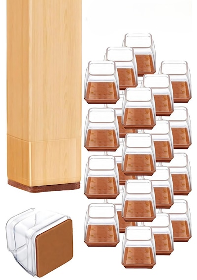 24 Adet Kare Sandalye Pabucu 3.3x3.3 Cm Şeffaf Silikon Keçeli Ayak Koruyucu