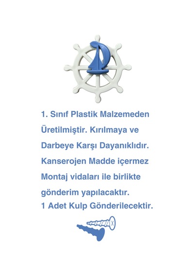 Mavi Gemici Dümeni Çocuk Odası Mobilya Kulbu - Tek Vidalı Plastik Dolap Ve Çekmece Kulpu Mavi-beyaz