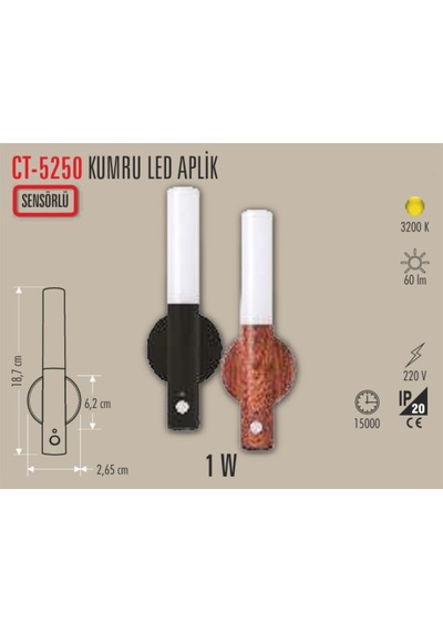 Ct 5250 Kumru Şarjlı Led Aplik - Günışığı Sarı