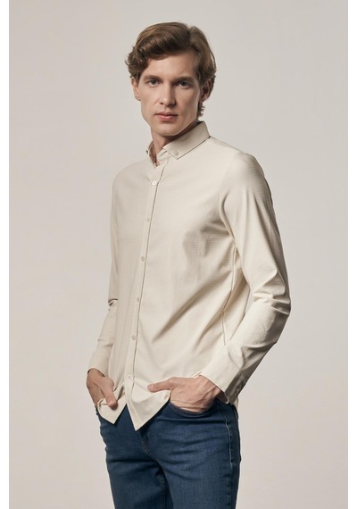 İmza Bej - Beyaz Smart Düğmeli Yaka Uzun Kol Cepsiz Slim Fit Casual Gömlek 1004255165 Bej - Beyaz İmza Bej - Beyaz Smart Düğmeli Yaka Uzun Kol Cepsiz Slim Fit Casual Gömlek 1004255165 Bej - Beyaz